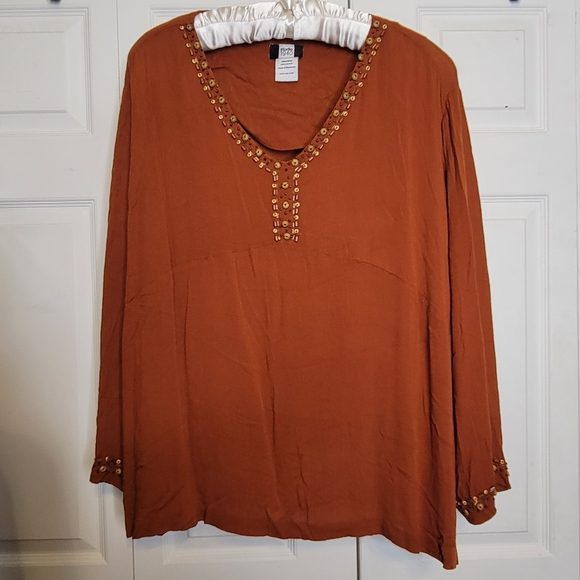Studio 1940 Tops - #513-Studio 1940- Terracotta Blouse with Gold beaded Accents, Sz 26W/28W